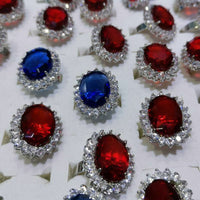 wholesale 50 pcs big facted Rhinestone crystal rings red and blue