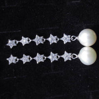 8mm round star style long dangle freshwater pearl earring s925