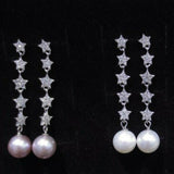 8mm round star style long dangle freshwater pearl earring s925