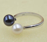 AAA High quality round white/black freshwater pearl ring 925 silver free P&P