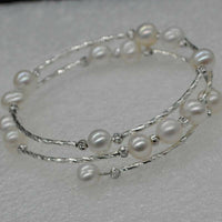 Handmade 7mm white circle style freshwater pearl bracelet free P&P