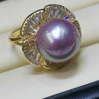 Gorgeous 13-14mm round Fw Pearl sterling silver ring various option