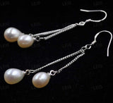 wholesale 4 Pairs 7-8mm drop genuine freshwater pearl dangle earring long s925