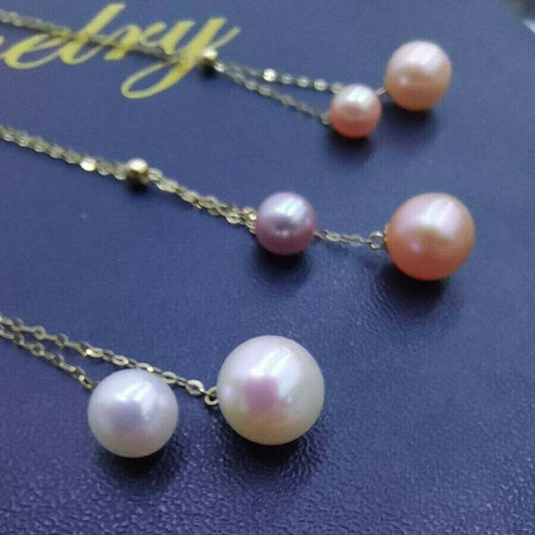 Gorgeous 2pcs round pearl pendant G18K Chain necklace