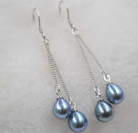 wholesale 4 Pairs 7-8mm drop genuine freshwater pearl dangle earring long s925