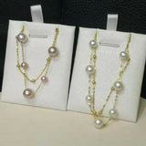 Stunning 2rows natural pearl 18k chain necklace white or purple option