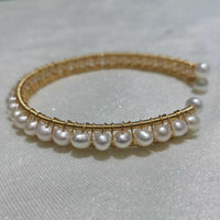 Gold filled Handcraft white freshwater pearl bracelet beads Bangle