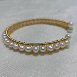 Gold filled Handcraft white freshwater pearl bracelet beads Bangle