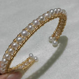 Gold filled Handcraft white freshwater pearl bracelet beads Bangle