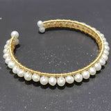 Gold filled Handcraft white freshwater pearl bracelet beads Bangle