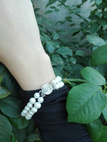 AA 7mm white Fresh water pearl 2strings women bracelet rose flower clasp