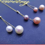 Gorgeous 2pcs round pearl pendant G18K Chain necklace