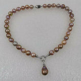 Gorgeous 11-12mm rainbow luster furrow Kasumi pearl pendant necklace