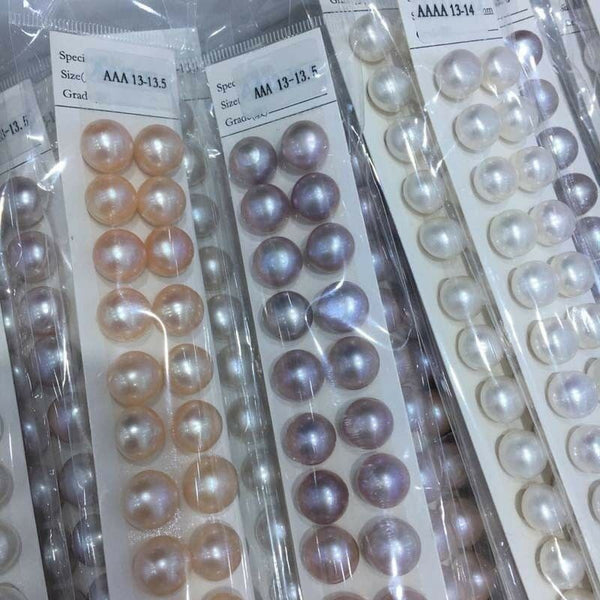 Stunning lots 12 pairs 13mm button freshwater pearl half drilled