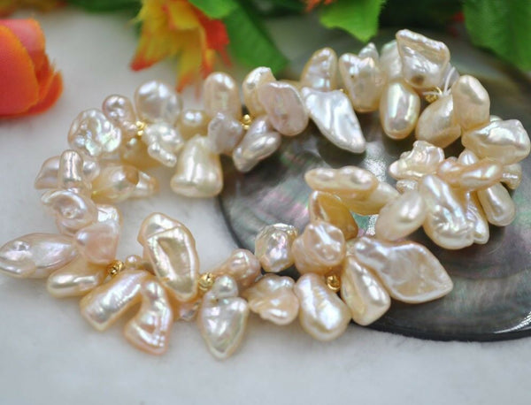 GORGEOUS luster 2lines Baroque Keshi rare pearl bracelet Elastic Free P&P