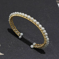 Gold filled Handcraft white freshwater pearl bracelet beads Bangle