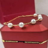 Gorgeous G18K gold AAA round White real Pearl Bracelet Women's Jewelry