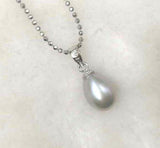 Drop 7.5-8mm gray freshwater pearl pendant chain necklace free shipping