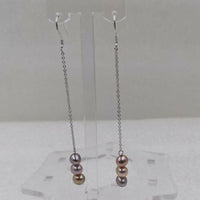 6mm purple freshwater pearl long style earring women's jewelry