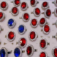 wholesale 50 pcs big facted Rhinestone crystal rings red and blue