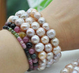 Wholesale 50 strand luster natural color 9*10mm FW pearl Elastic bracelets