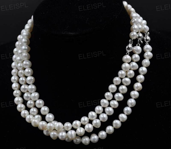 ELEISPL JEWELRY Wholesale 5 Strands AA 7.-8mm white fresh water pearl necklace ball clasp