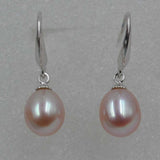 Stunning Natural color Lavender Pearl drop Earring s925 dangle 7-8mm