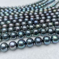 NEW AA wholesale 10strands 9mm black near round potato freshwater pearl strings