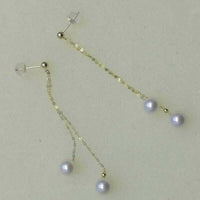 New Gorgeous 2rows G18K  Akoya pearl earring long dangle 6cm