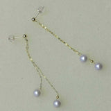 New Gorgeous 2rows G18K  Akoya pearl earring long dangle 6cm