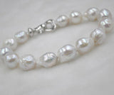 GORGEOUS luster 11-12mm natural Similar Baroque freshwater pearl bracelet