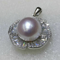 Newly Gorgeous 12mm round Pearl white freshwater pearls pendant sterling silver