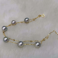 Natural grey sea water pearl 8mm 2lines G18K Chain bracelets for girls