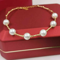 Gorgeous G18K gold AAA round White real Pearl Bracelet Women's Jewelry