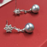 sterling silver 7mm grey near round Akoya pearl dangle earring