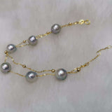 Natural grey sea water pearl 8mm 2lines G18K Chain bracelets for girls