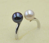 AAA High quality round white/black freshwater pearl ring 925 silver free P&P