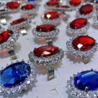 wholesale 50 pcs big facted Rhinestone crystal rings red and blue