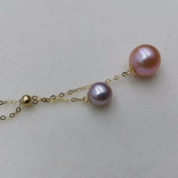 Gorgeous 2pcs round pearl pendant G18K Chain necklace