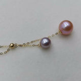 Gorgeous 2pcs round pearl pendant G18K Chain necklace