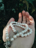 AA 7mm white Fresh water pearl 2strings women bracelet rose flower clasp