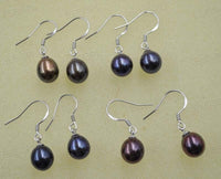 Lots 20pairs 7-8mm black freshwater cultured pearl drop earring silver