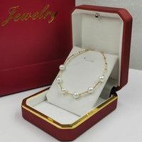 Gorgeous G18K gold AAA round White real Pearl Bracelet Women's Jewelry