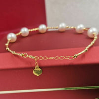 Gorgeous G18K gold AAA round White real Pearl Bracelet Women's Jewelry