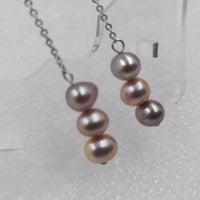 6mm purple freshwater pearl long style earring women's jewelry