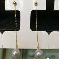 AAA 8.5mm round Akoya pearl dangle earring G18K Chain studs with certificate