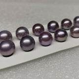 9mm round loose pearls half drilled purple freshwater pearl pairs