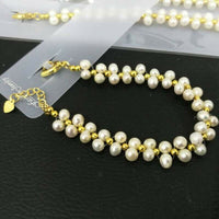 wholesale lots 5-6mm handmade real pearl bracelets white golden chain bangle