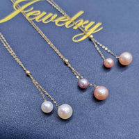 Gorgeous 2pcs round pearl pendant G18K Chain necklace