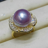 Gorgeous 13-14mm round Fw Pearl sterling silver ring various option